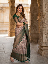 MIMOSA Green Kanjivaram Art silk Saree — Pallu and body detail