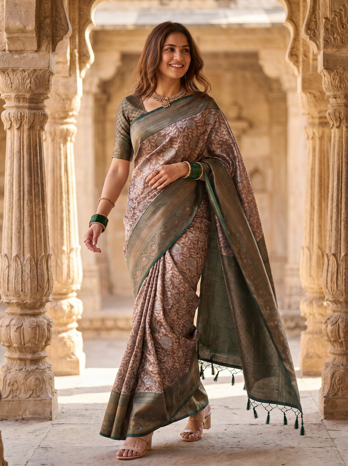 MIMOSA Green Kanjivaram Art silk Saree — pose 7 styling detail