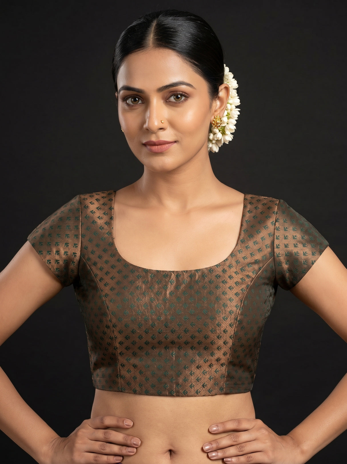 MIMOSA Green Kanjivaram Art silk Saree — blouse close-up