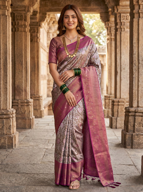 MIMOSA Magenta Kanjivaram Art silk Saree — Mannequin draped view
