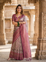 MIMOSA Magenta Kanjivaram Art silk Saree — Pallu and body detail