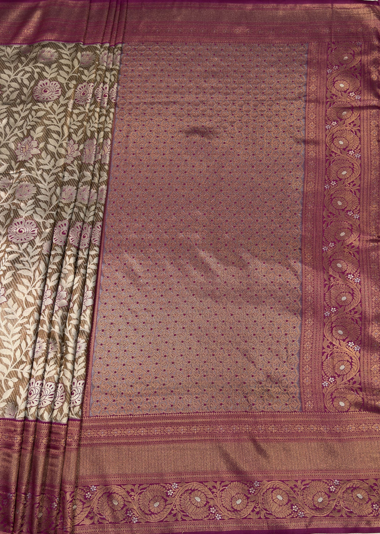 MIMOSA Magenta Kanjivaram Art silk Saree — pallu and zari work detail