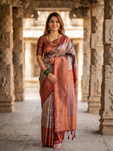 MIMOSA Maroon Kanjivaram Art silk Saree — Mannequin draped view
