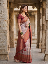 MIMOSA Maroon Kanjivaram Art silk Saree — Pallu and body detail