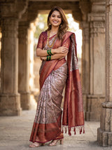MIMOSA Maroon Kanjivaram Art silk Saree — Model lifestyle view