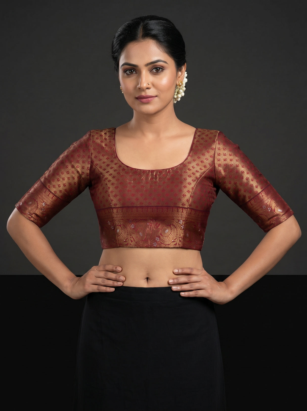 MIMOSA Maroon Kanjivaram Art silk Saree — blouse close-up
