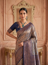 MIMOSA Navy Kanjivaram Art silk Saree — Mannequin draped view