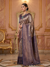 MIMOSA Navy Kanjivaram Art silk Saree — Pallu and body detail