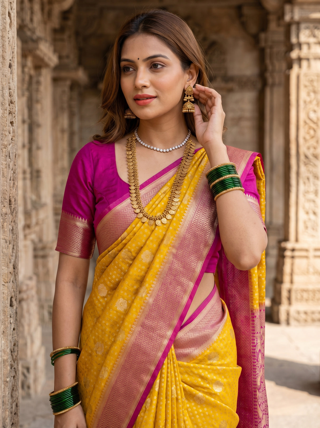 MIMOSA Parrot Royal Blue Mysore Silk crepe Saree — pose 10 styling detail