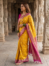 MIMOSA Parrot Royal Blue Mysore Silk crepe Saree — Pallu and Body Detail