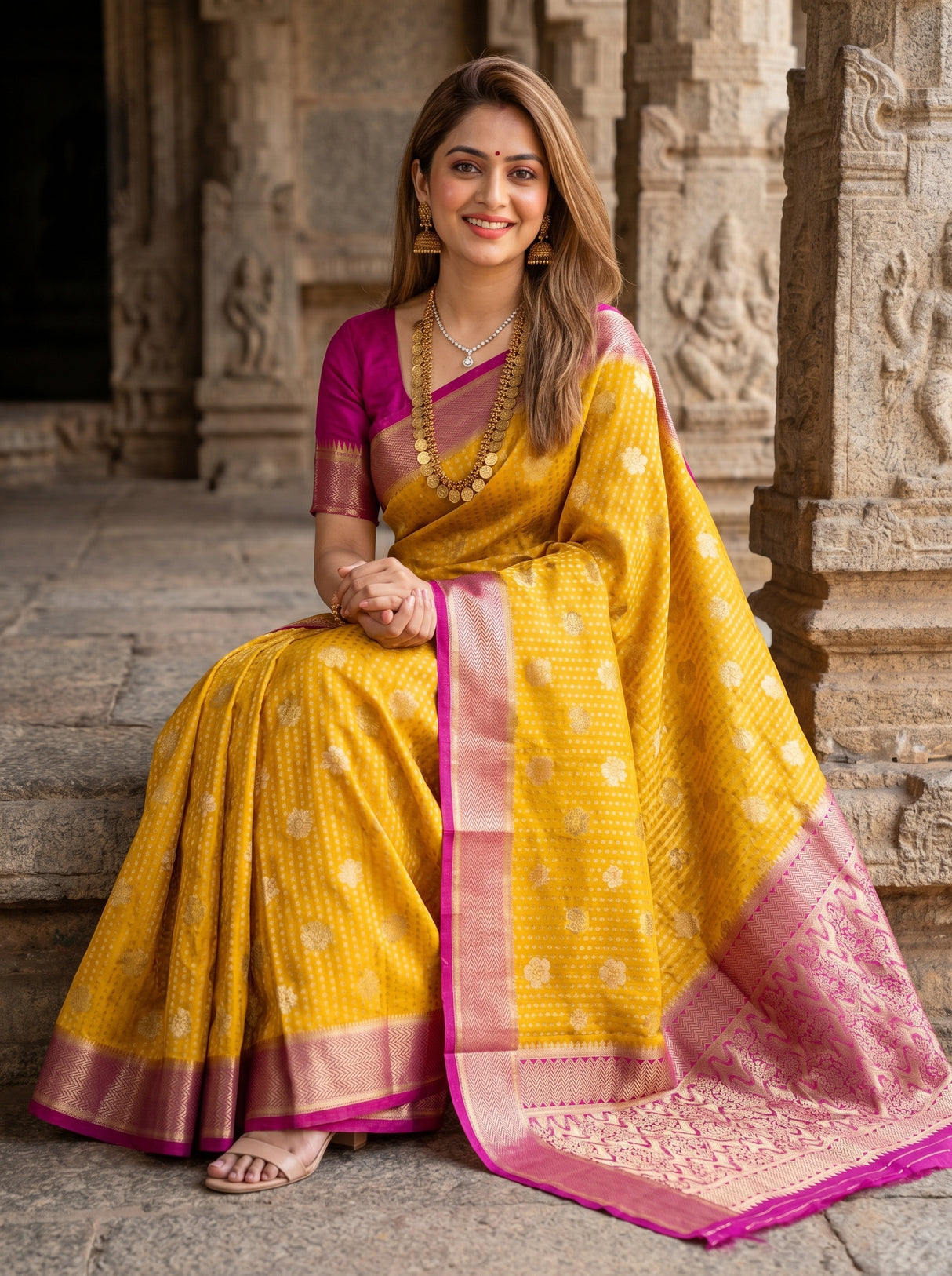 MIMOSA Parrot Royal Blue Mysore Silk crepe Saree — pose 8 styling detail