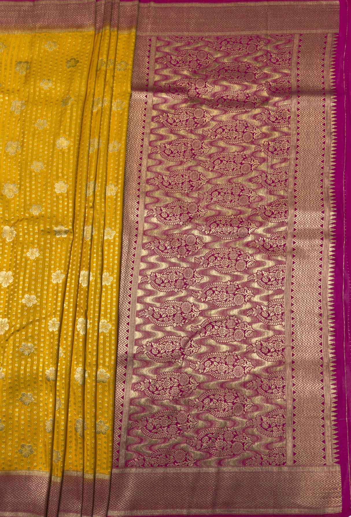 MIMOSA Parrot Royal Blue Mysore Silk crepe Saree — pallu and zari work detail