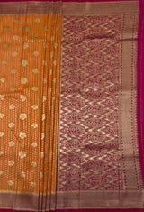 MIMOSA Parrot Royal Blue Mysore Silk crepe Saree — pallu and zari work detail