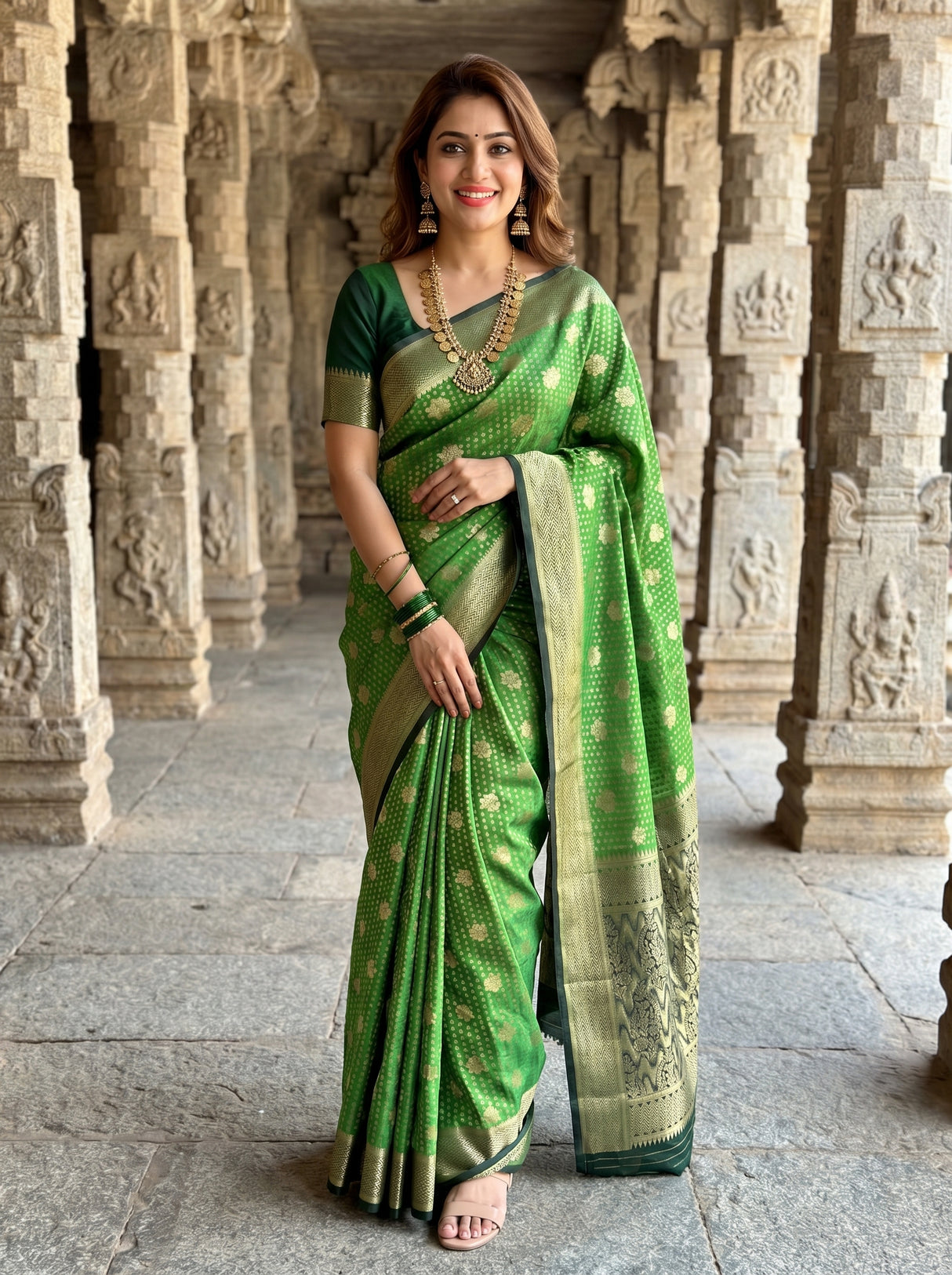 MIMOSA Parrot Royal Blue Mysore Silk crepe Saree — Draped Mannequin View