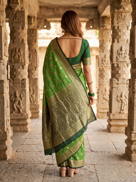 MIMOSA Parrot Royal Blue Mysore Silk crepe Saree — Unstitched Blouse Fabric