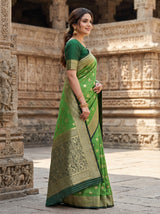 MIMOSA Parrot Royal Blue Mysore Silk crepe Saree — Pallu and Body Detail