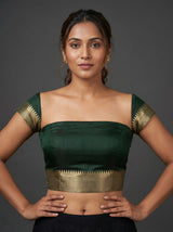 MIMOSA Parrot Royal Blue Mysore Silk crepe Saree — blouse close-up