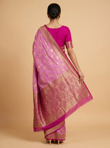 MIMOSA Parrot Royal Blue Mysore Silk crepe Saree — Unstitched Blouse Fabric