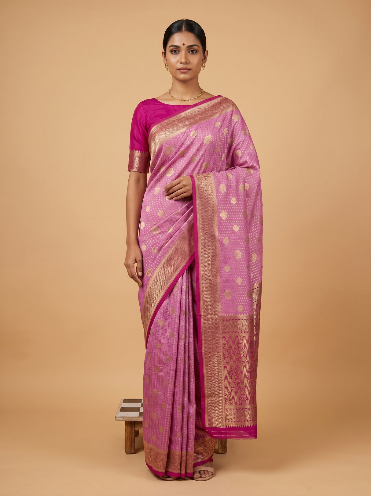 MIMOSA Parrot Royal Blue Mysore Silk crepe Saree — pose 5 styling detail