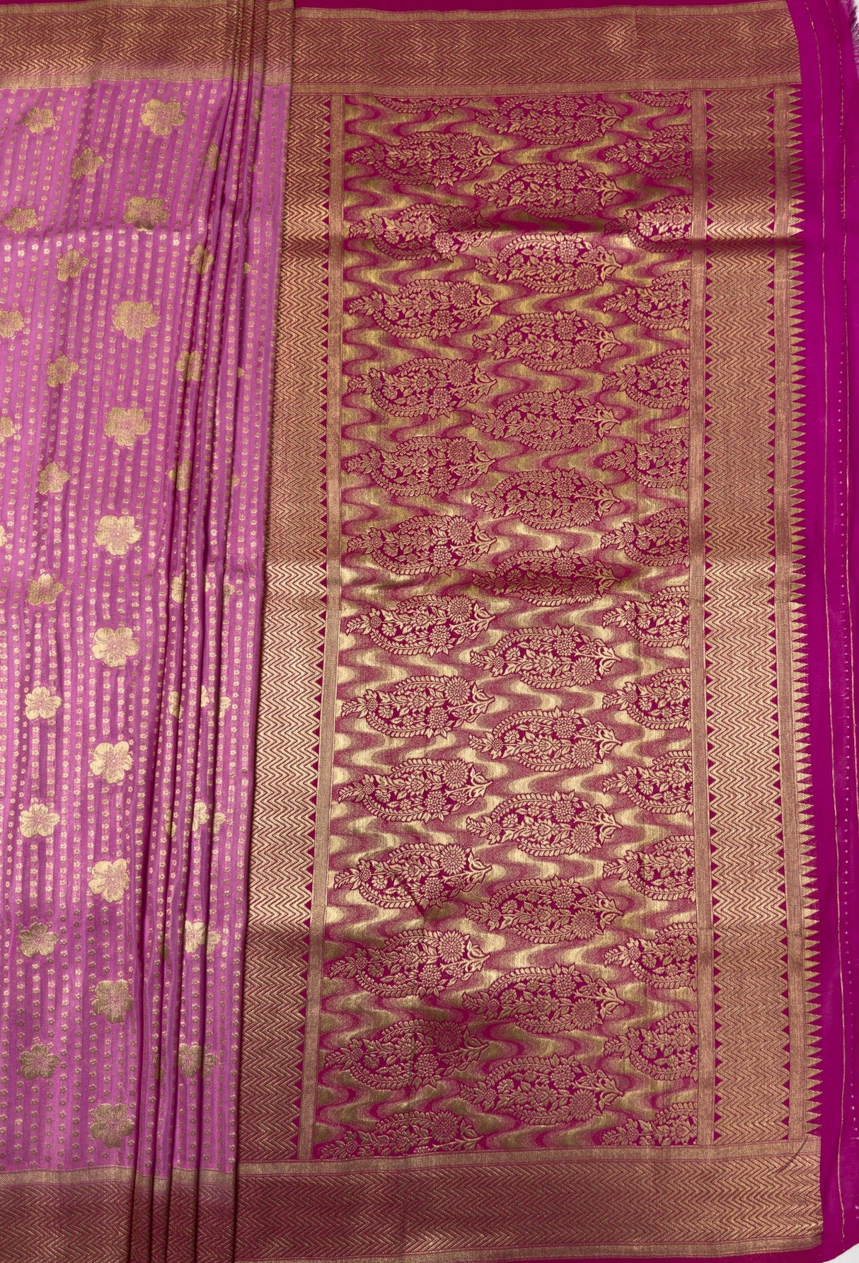 MIMOSA Parrot Royal Blue Mysore Silk crepe Saree — pallu and zari work detail