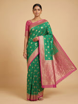 MIMOSA Parrot Royal Blue Mysore Silk crepe Saree — Draped Mannequin View