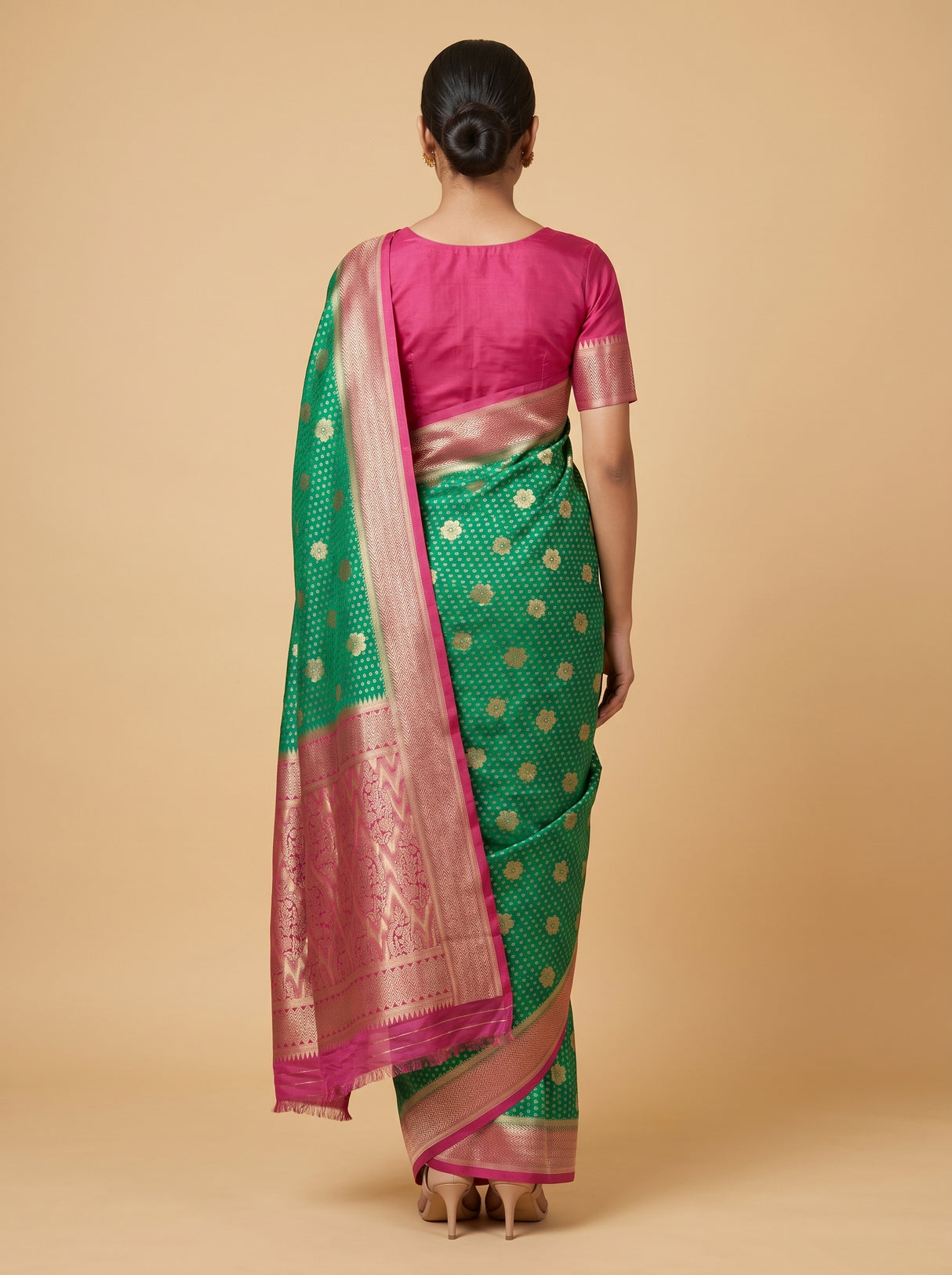 MIMOSA Parrot Royal Blue Mysore Silk crepe Saree — Unstitched Blouse Fabric