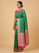 MIMOSA Parrot Royal Blue Mysore Silk crepe Saree — Pallu and Body Detail