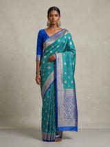 MIMOSA Parrot Royal Blue Mysore Silk crepe Saree — Draped Mannequin View