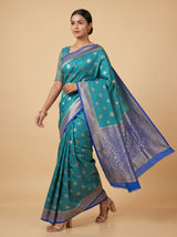 MIMOSA Parrot Royal Blue Mysore Silk crepe Saree — pose 7 styling detail