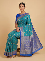MIMOSA Parrot Royal Blue Mysore Silk crepe Saree — pose 8 styling detail