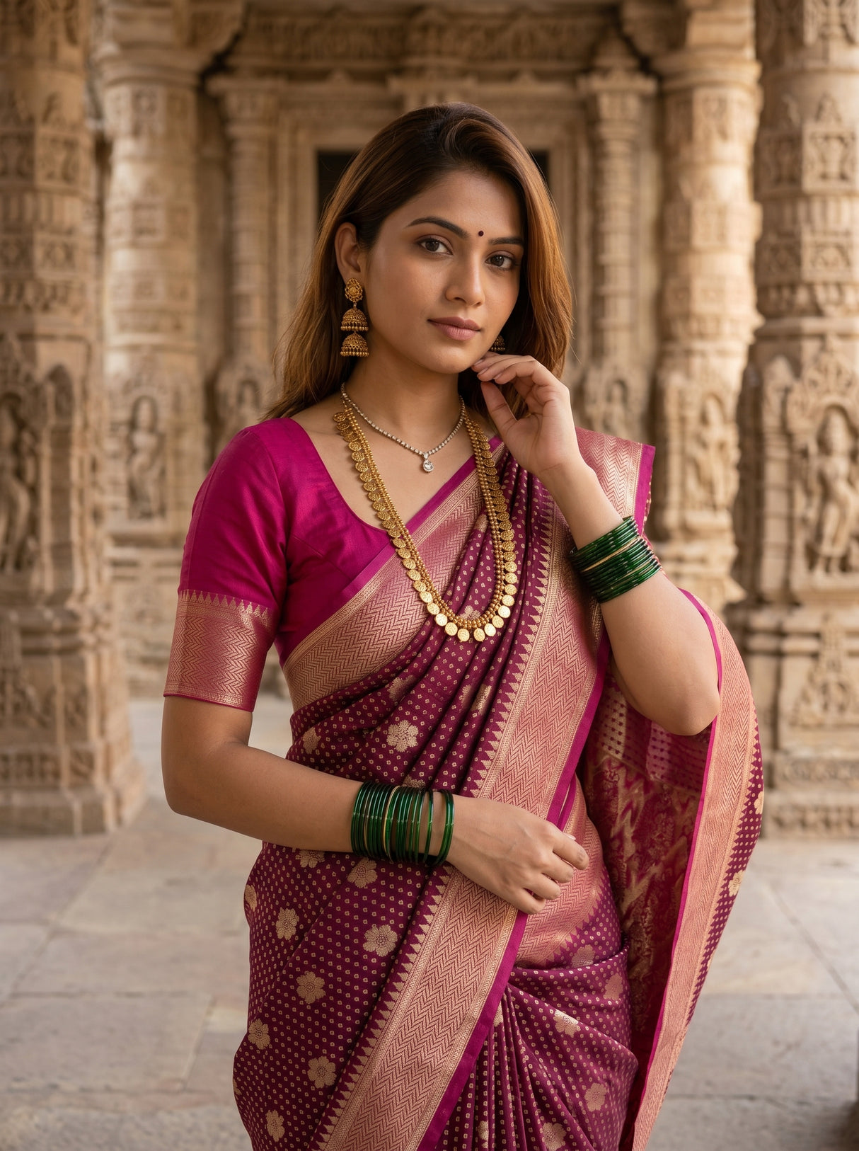 MIMOSA Parrot Royal Blue Mysore Silk crepe Saree — pose 10 styling detail