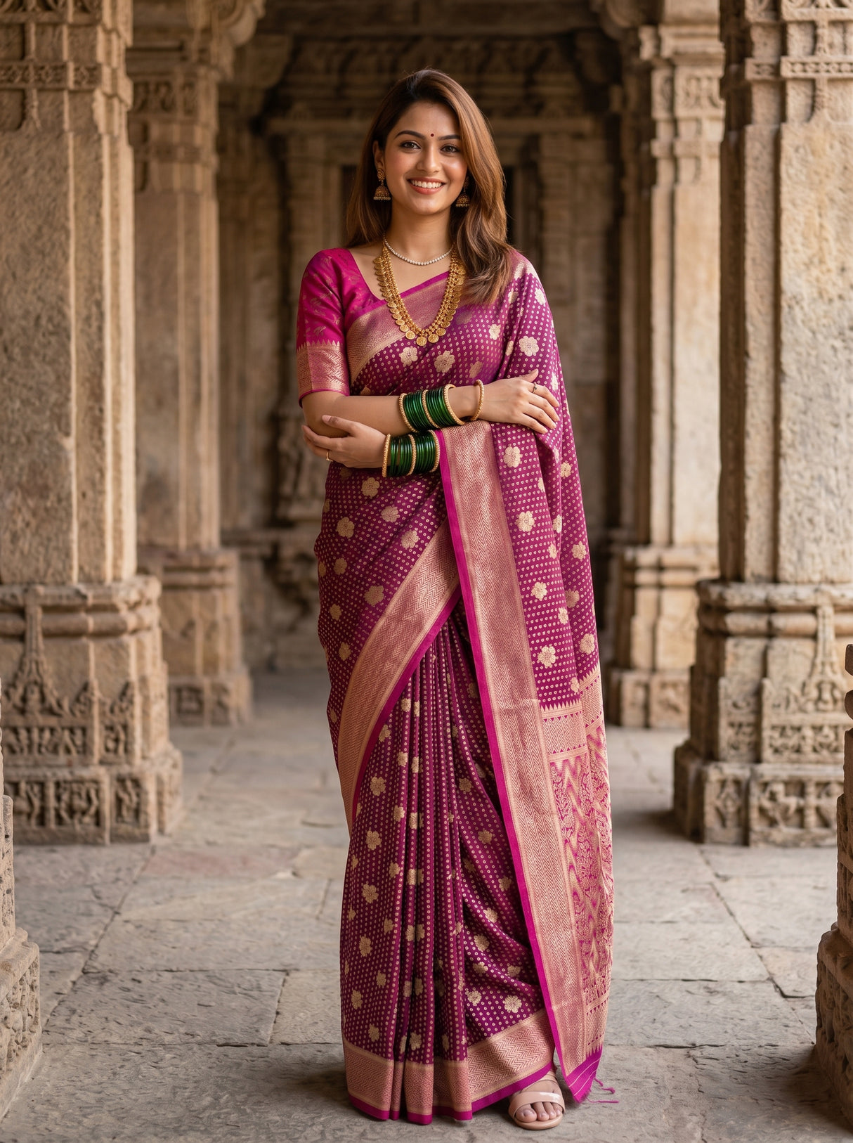MIMOSA Parrot Royal Blue Mysore Silk crepe Saree — Full View on Model