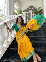 MIMOSA Gold Mysore Silk crepe Saree — pose 5 styling detail