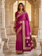 MIMOSA Magenta Mysore Silk crepe Saree — Full view on mannequin