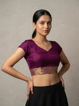 MIMOSA Magenta Mysore Silk crepe Saree — blouse close-up