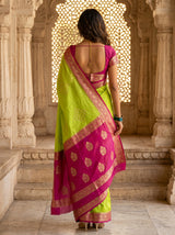 MIMOSA Parrot Green Mysore Silk crepe Saree — Blouse piece detail