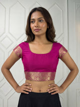 MIMOSA Parrot Green Mysore Silk crepe Saree — blouse close-up