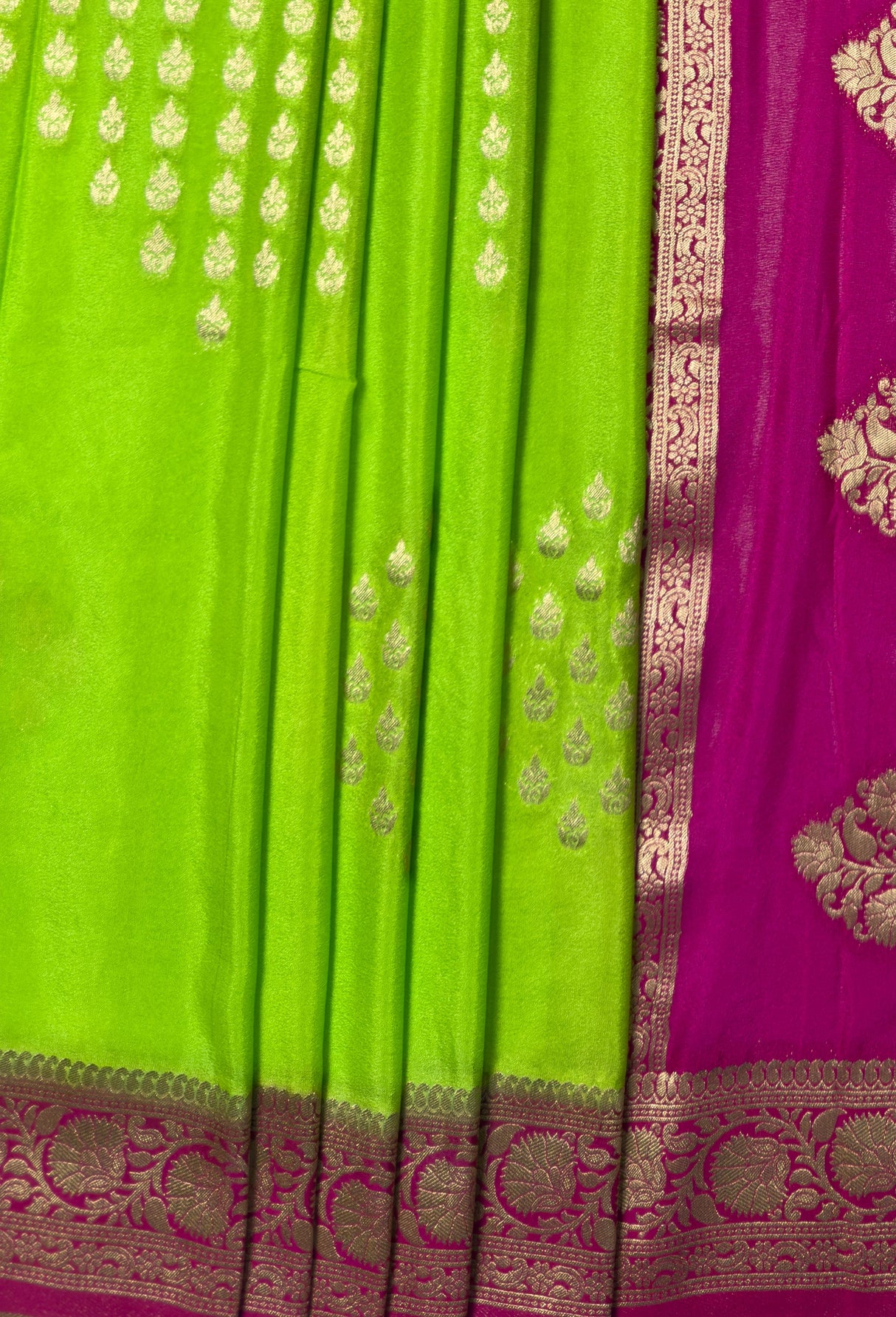MIMOSA Parrot Green Mysore Silk crepe Saree — fleets shot full lifestyle