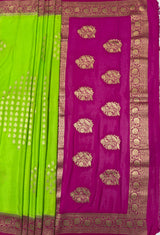 MIMOSA Parrot Green Mysore Silk crepe Saree — pallu and zari work detail