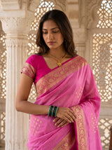 MIMOSA Pink Mysore Silk crepe Saree — pose 10 styling detail