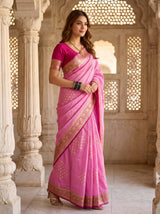 MIMOSA Pink Mysore Silk crepe Saree — pose 5 styling detail