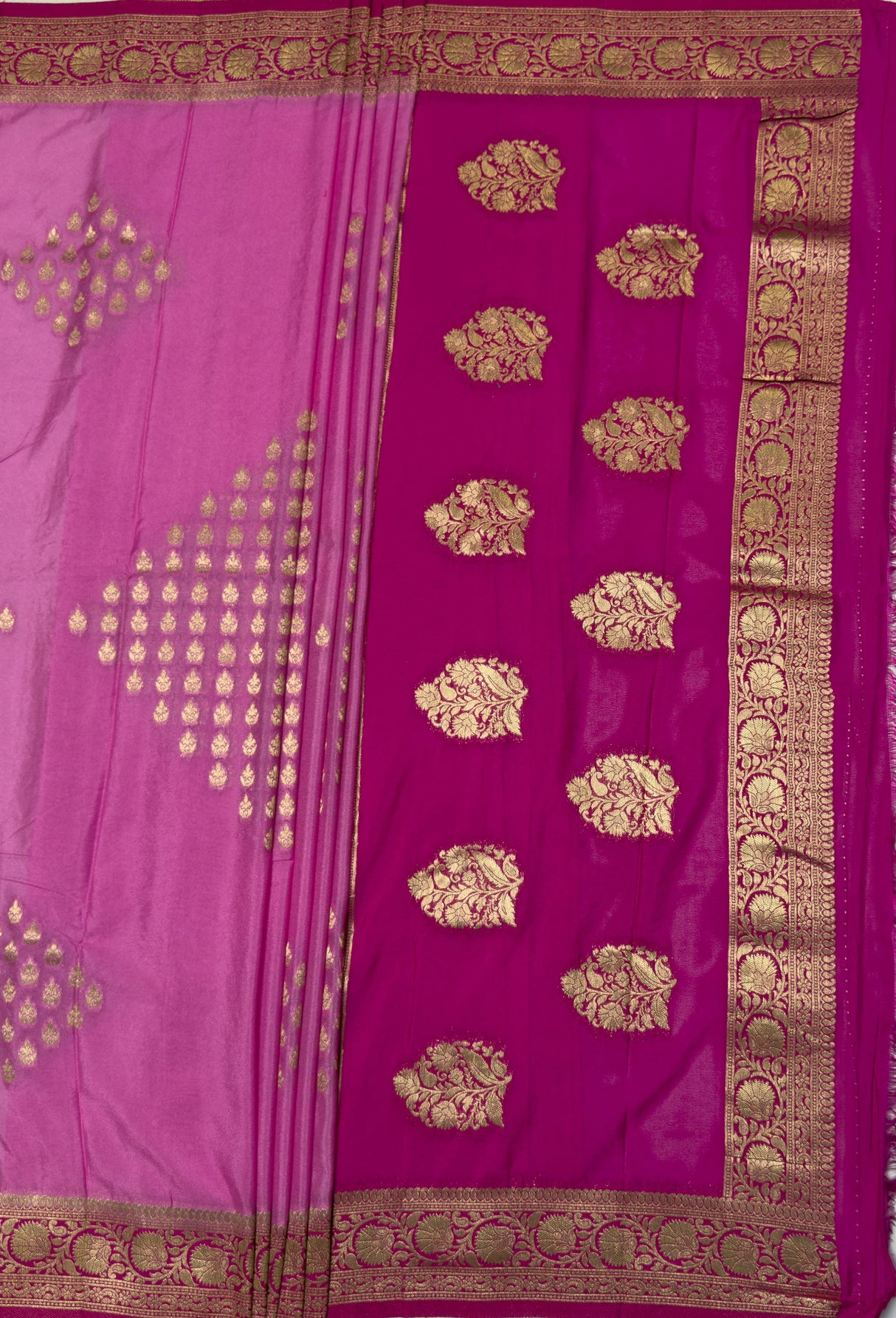 MIMOSA Pink Mysore Silk crepe Saree — pallu and zari work detail