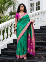 MIMOSA Rama Mysore Silk crepe Saree — Full view on mannequin