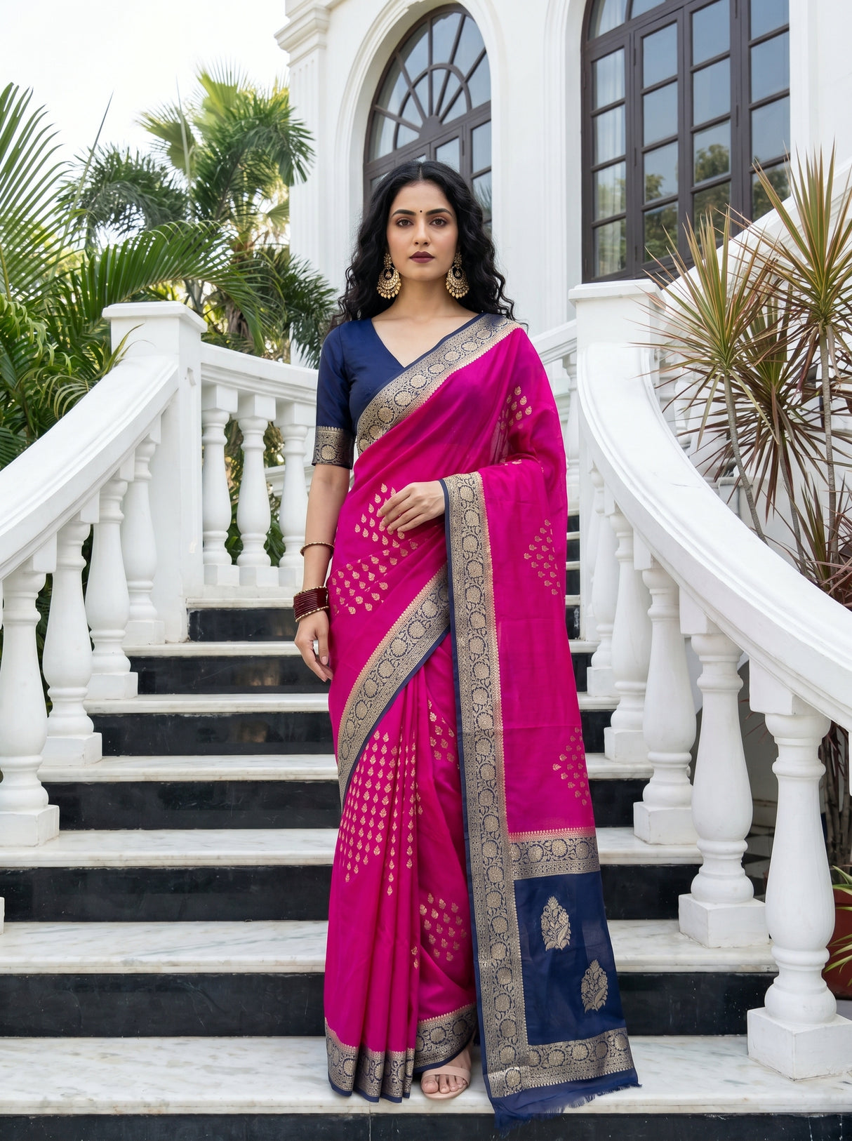 MIMOSA Rani Mysore Silk crepe Saree — Full view on mannequin