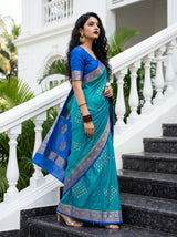MIMOSA Saffire Mysore Silk crepe Saree — Model pose on stairs
