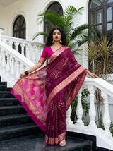 MIMOSA Wine Mysore Silk crepe Saree — pose 7 styling detail