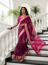 MIMOSA Wine Mysore Silk crepe Saree — pose 9 styling detail