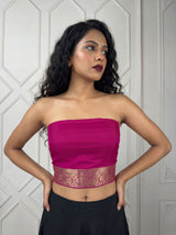 MIMOSA Wine Mysore Silk crepe Saree — blouse close-up