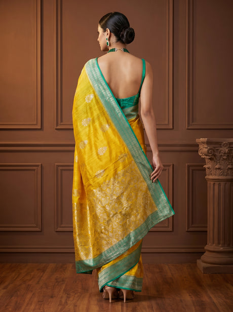 MIMOSA Gold Banarasi Linen Saree - Blouse Piece Detail