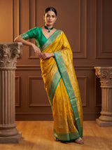 MIMOSA Gold Banarasi Linen Saree — pose 8 styling detail